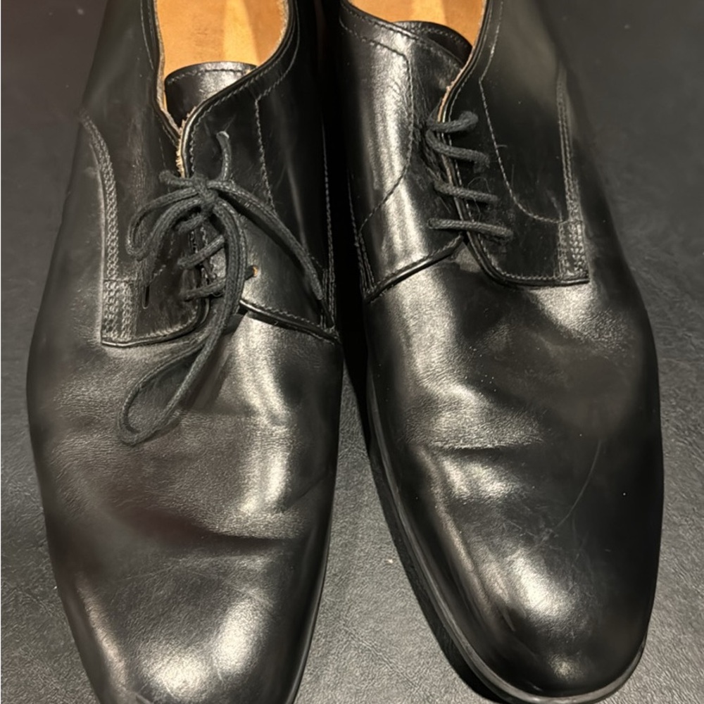 Barneys New York Black Leather Oxfords Polished Finish